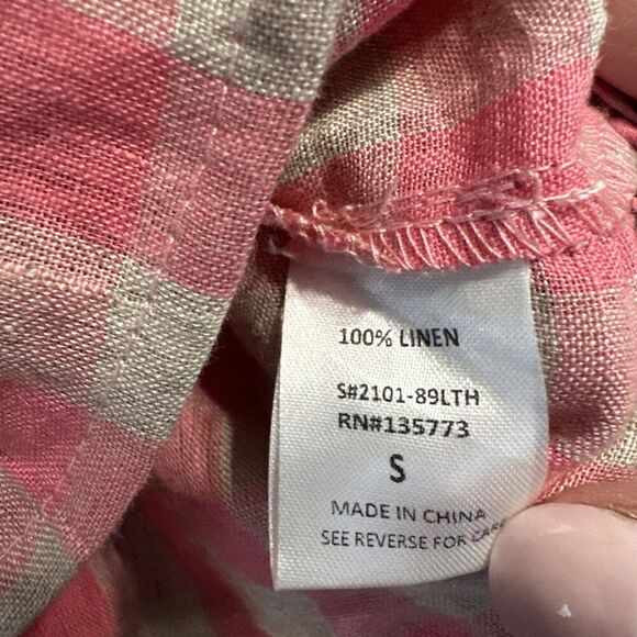 Vici 100% Linen Gingham Cropped Wrap Top Size S Pink Western Beach Cottagecore - Picture 2 of 8